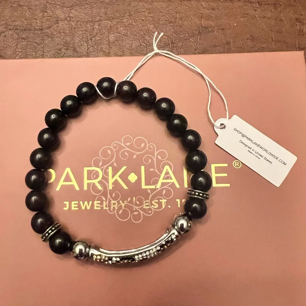 Park Lane Leo Black Beaded Stretch Bracelet, Silver Pavé, March Sparkle Box, New - Picture 5 of 6